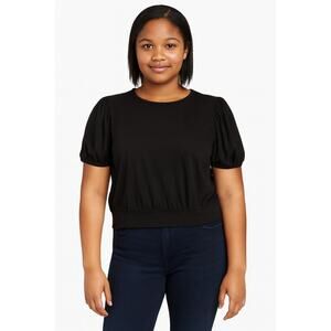 SO Juniors’ Black Puff Sleeve Cropped Top - Cutout Back, Size XL, NWT
